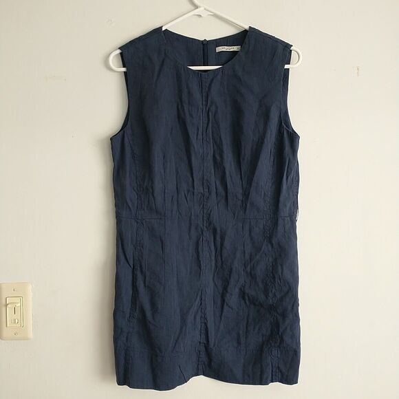 MM LAFLEUR Top Tunic Blouse Women 8 Blue The Angelina Stretch Linen Blend Office - Picture 1 of 7